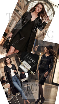 CHANEL 10PF Black Sequin Embellishments Cocktail Dress Coat 36 シャネル ブラック スパンコール カクテルドレス ワンピース コート 即発
