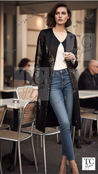 CHANEL 10PF Black Sequin Embellishments Cocktail Dress Coat 36 シャネル ブラック スパンコール カクテルドレス ワンピース コート 即発