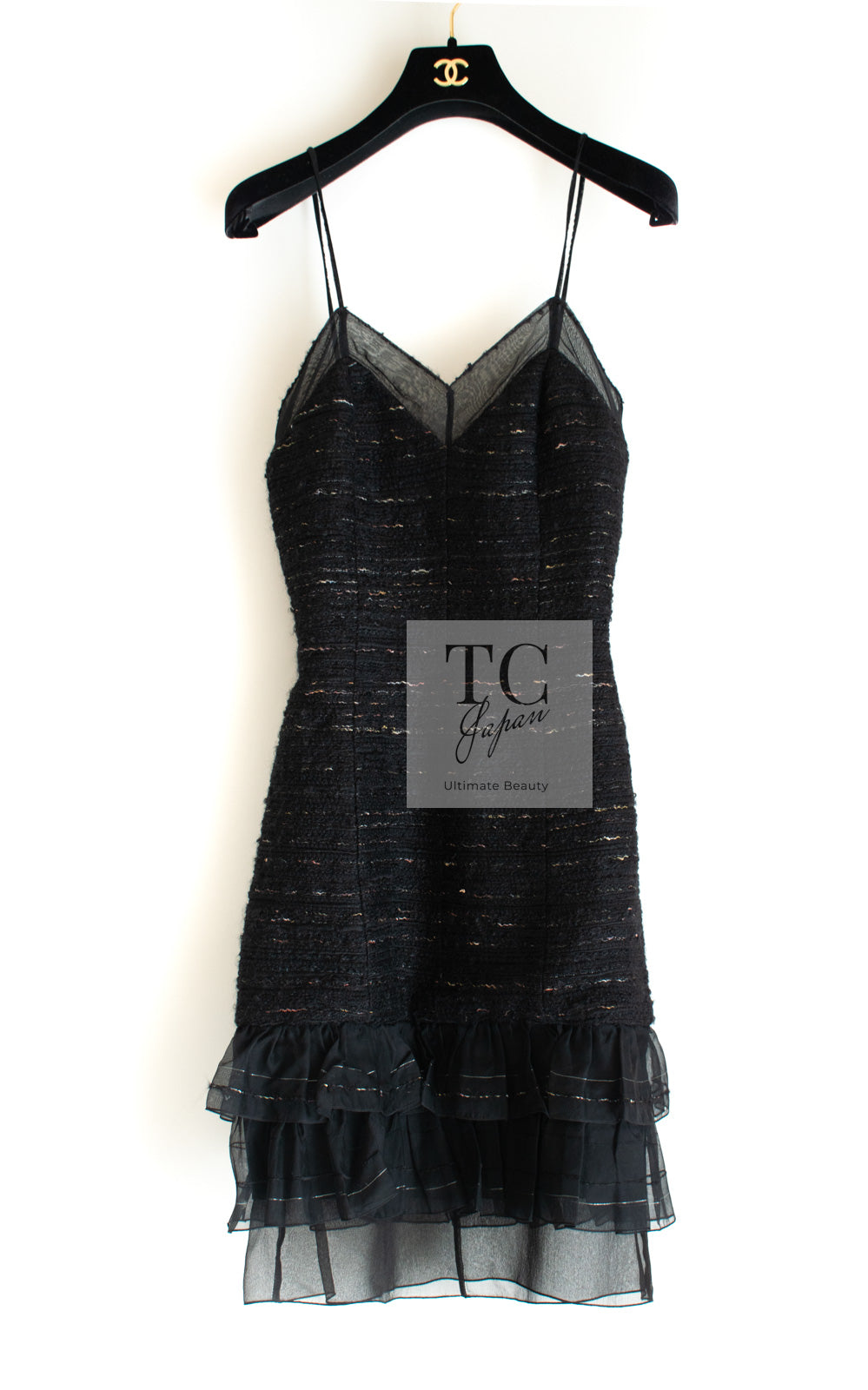 シャネル ワンピース CHANEL ブラック ラッフル ウール モヘア シルク 04A Black Raffle Wool Mohair Silk  Tweed Dress – TC JAPAN