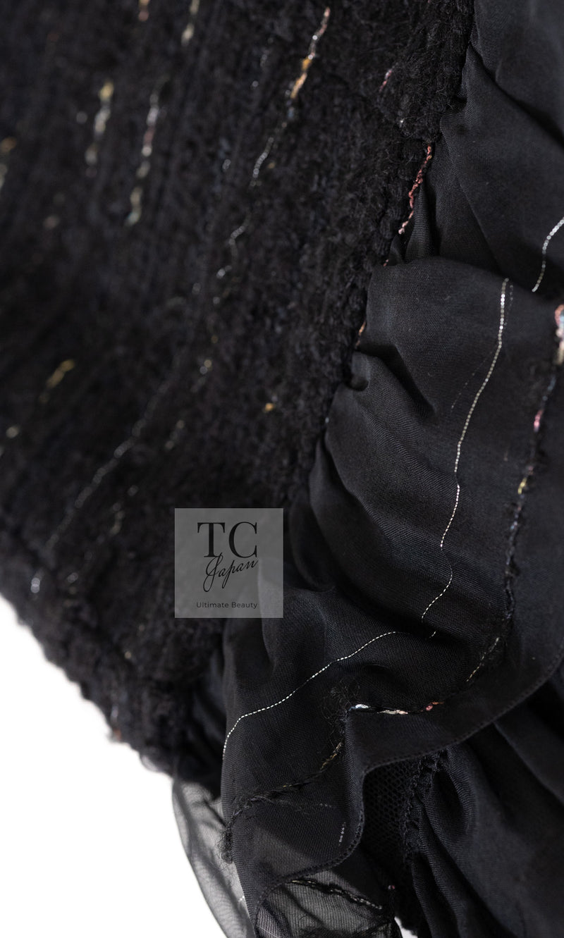 CHANEL 04A Black Raffle Wool Mohair Silk Tweed Dress 36 シャネル ブラック ラッフル ウール モヘア シルク ワンピース 即発