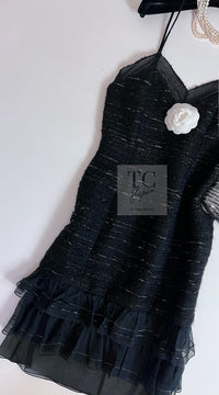 CHANEL 04A Black Raffle Wool Mohair Silk Tweed Dress 36 シャネル ブラック ラッフル ウール モヘア シルク ワンピース 即発