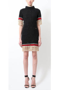 CHANEL 10A Black Fringe Trim Cashmere Silk Dress Jessica Alba 38 40 シャネル ブラック フリンジ トリム カシミア シルク ワンピース 安室奈美恵さん 即発