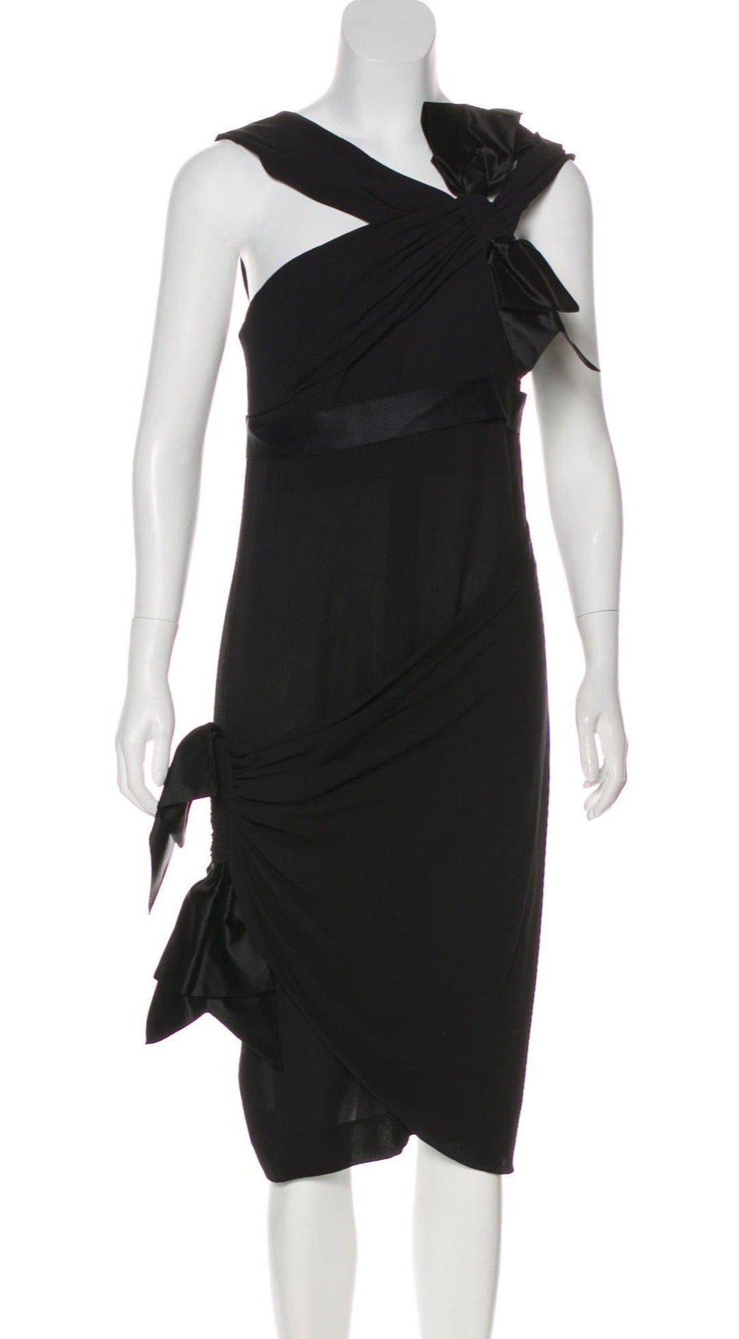 CHANEL 07A Cameron Diaz Ribbon Trim Black Silk Cocktail Dress 34 シャネル キャメロンディアス着 リボン飾り ブラック シルク カクテル ドレス ワンピース 即発 - TC JAPAN