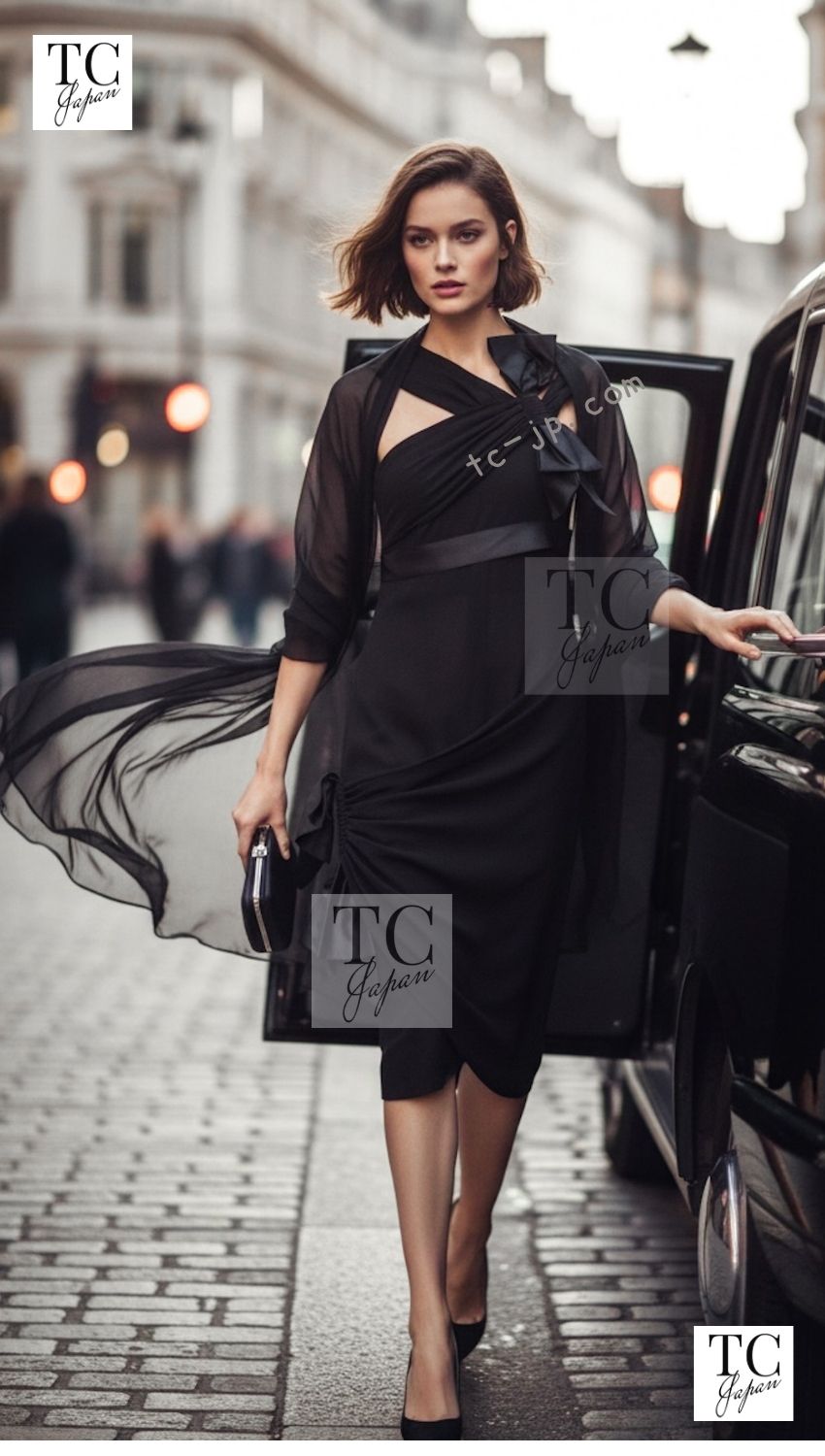 シャネル ワンピース CHANEL 07A トリム ブラック シルク キャメロン