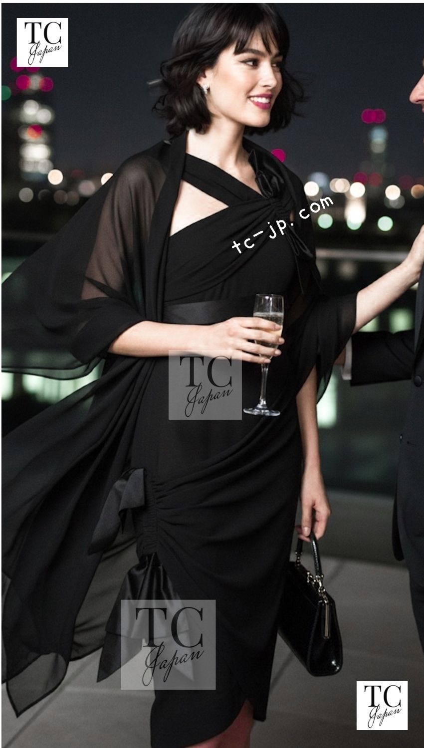 シャネル ワンピース CHANEL 07A トリム ブラック シルク キャメロン