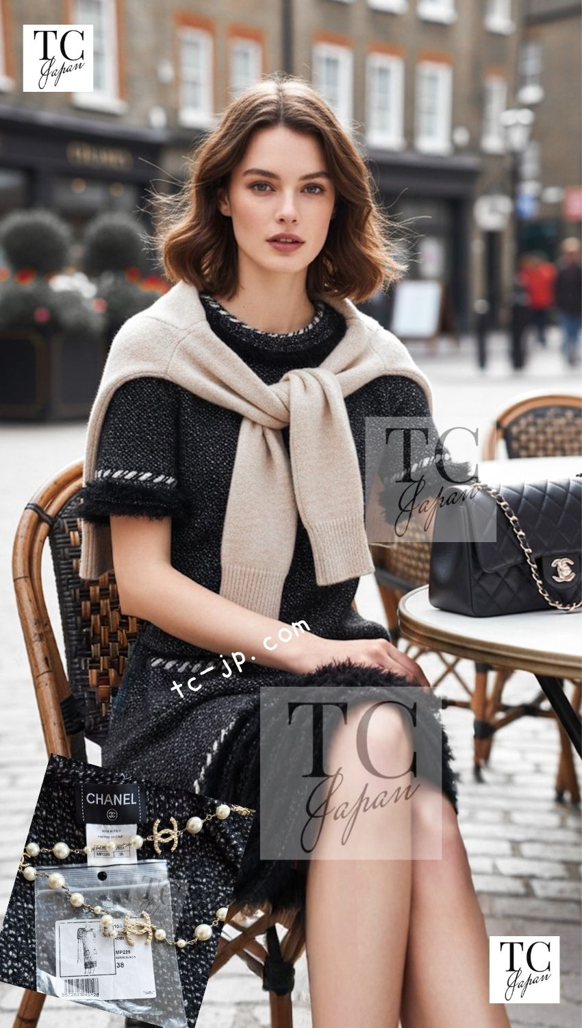 シャネル ワンピース CHANEL 10A ブラック トリム カシミヤ ウール