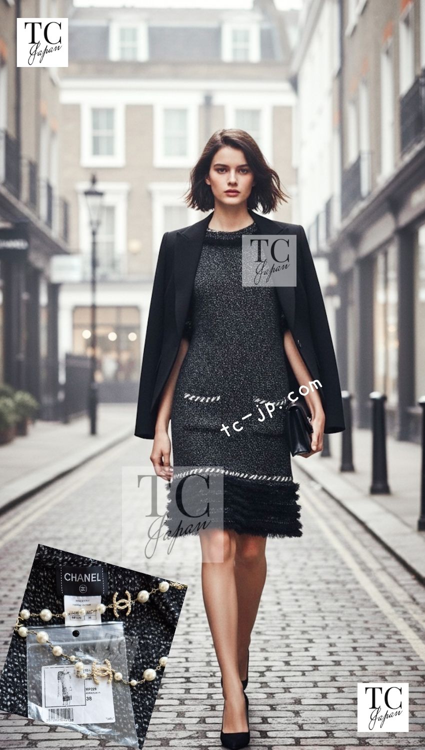 シャネル ワンピース CHANEL 10A ブラック トリム カシミヤ ウール