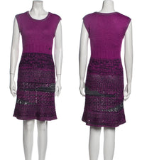 CHANEL 12S Magenta Navy Knit Dress 36 38 シャネル マゼンタ ネイビー ニット ワンピース 即発