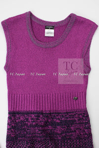 CHANEL 12S Magenta Navy Knit Dress 36 38 シャネル マゼンタ ネイビー ニット ワンピース 即発