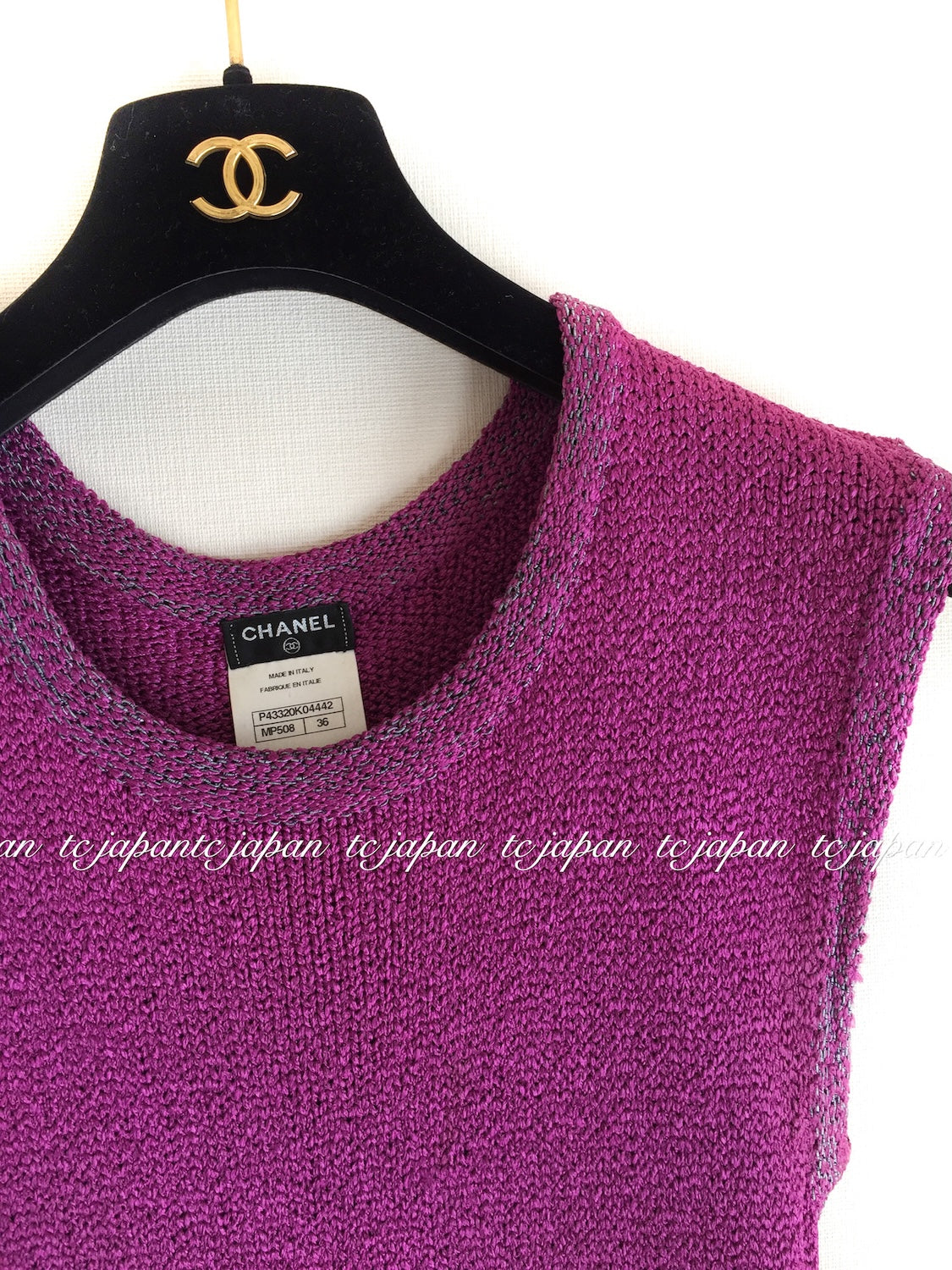 CHANEL 12S Magenta Navy Knit Dress 36 38 シャネル マゼンタ ネイビー ニット ワンピース 即発