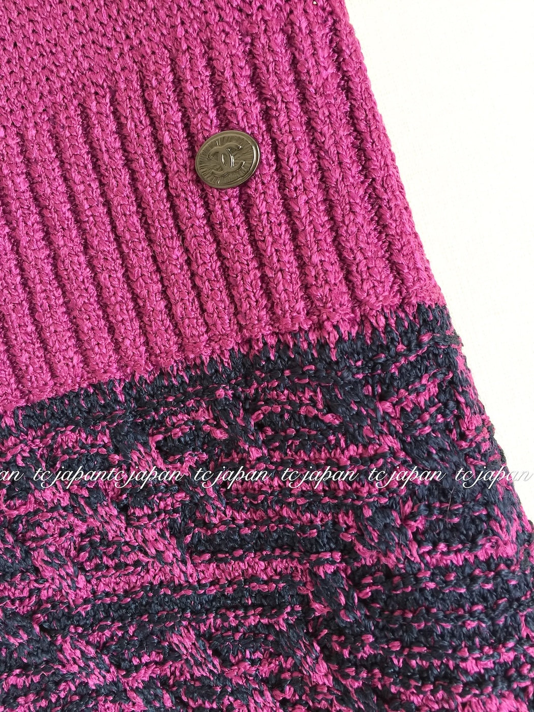 CHANEL 12S Magenta Navy Knit Dress 36 38 シャネル マゼンタ ネイビー ニット ワンピース 即発