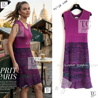 CHANEL 12S Magenta Navy Knit Dress 36 38 シャネル マゼンタ ネイビー ニット ワンピース 即発