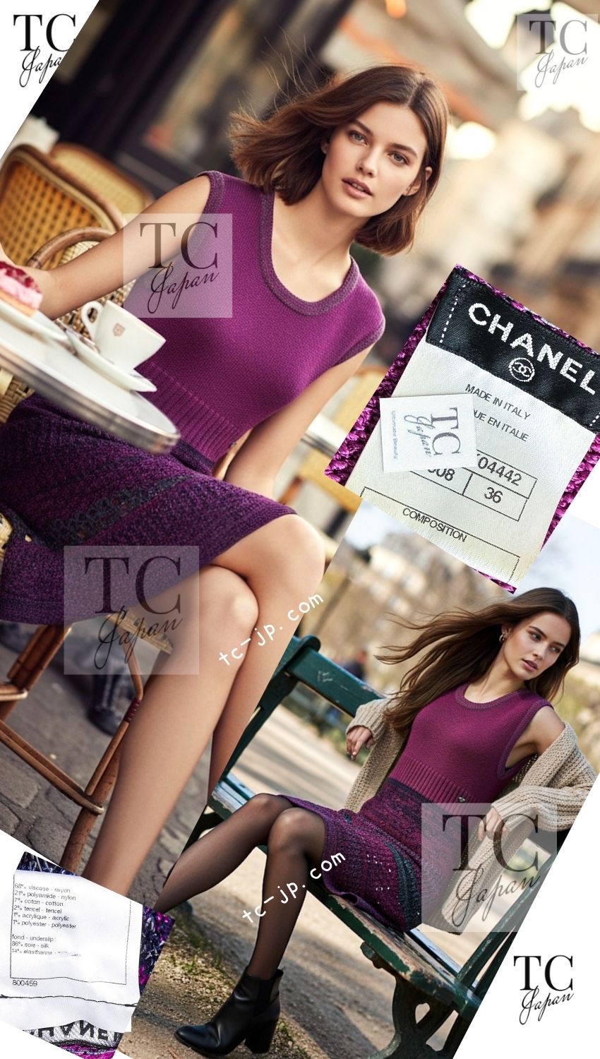 CHANEL 12S Magenta Navy Knit Dress 36 38 シャネル マゼンタ ネイビー ニット ワンピース 即発