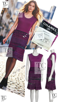 CHANEL 12S Magenta Navy Knit Dress 36 38 シャネル マゼンタ ネイビー ニット ワンピース 即発