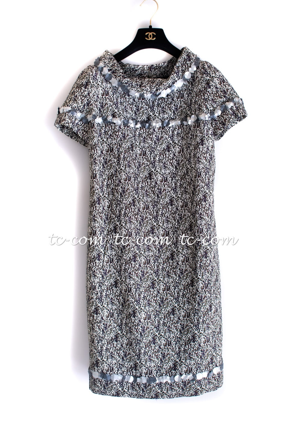 CHANEL 09S Grey Silver Sequin Embellishments Dress 36 38 シャネル グレー シルバー スパンコール ワンピース 即発