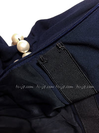CHANEL 09S Navy Pearl Belt Strapless Cocktail Dress 38 シャネル ネイビー パール ベルト チューブ カクテル ドレス ワンピース
