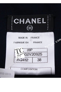 CHANEL 09S Navy Pearl Belt Strapless Cocktail Dress 38 シャネル ネイビー パール ベルト チューブ カクテル ドレス ワンピース