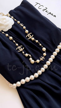 CHANEL 09S Navy Pearl Belt Strapless Cocktail Dress 38 シャネル ネイビー パール ベルト チューブ カクテル ドレス ワンピース