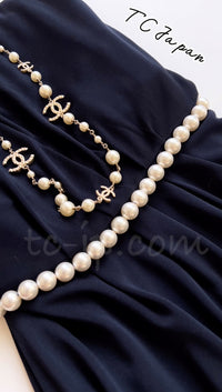 CHANEL 09S Navy Pearl Belt Strapless Cocktail Dress 38 シャネル ネイビー パール ベルト チューブ カクテル ドレス ワンピース