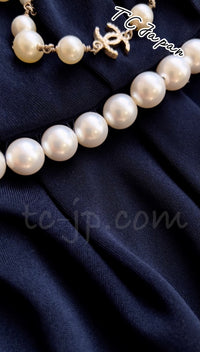 CHANEL 09S Navy Pearl Belt Strapless Cocktail Dress 38 シャネル ネイビー パール ベルト チューブ カクテル ドレス ワンピース