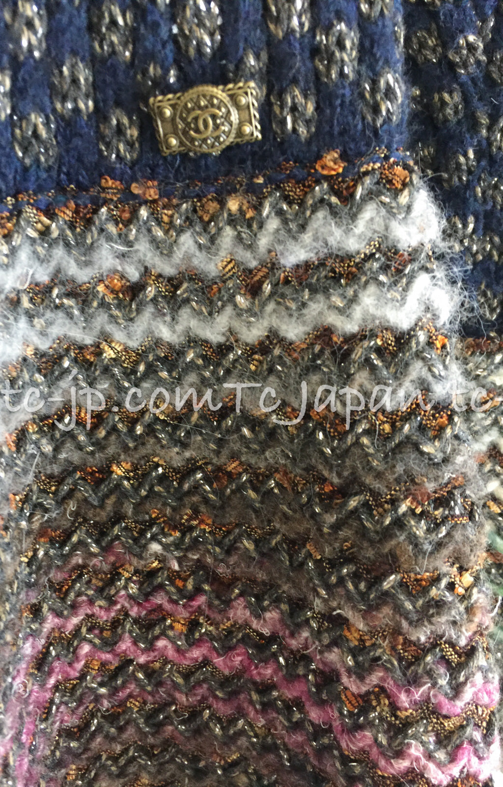 CHANEL 11PF Paris Byzance Gold Thread Mix Wool Knit Dress 34 シャネル  ネイビー・メタリック・ニット・ワンピース 即発