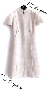 CHANEL 04A Ivory Wool Angora Tweed Dress 36 シャネル アイボリー ウール アンゴラ ツイード ワンピース 即発