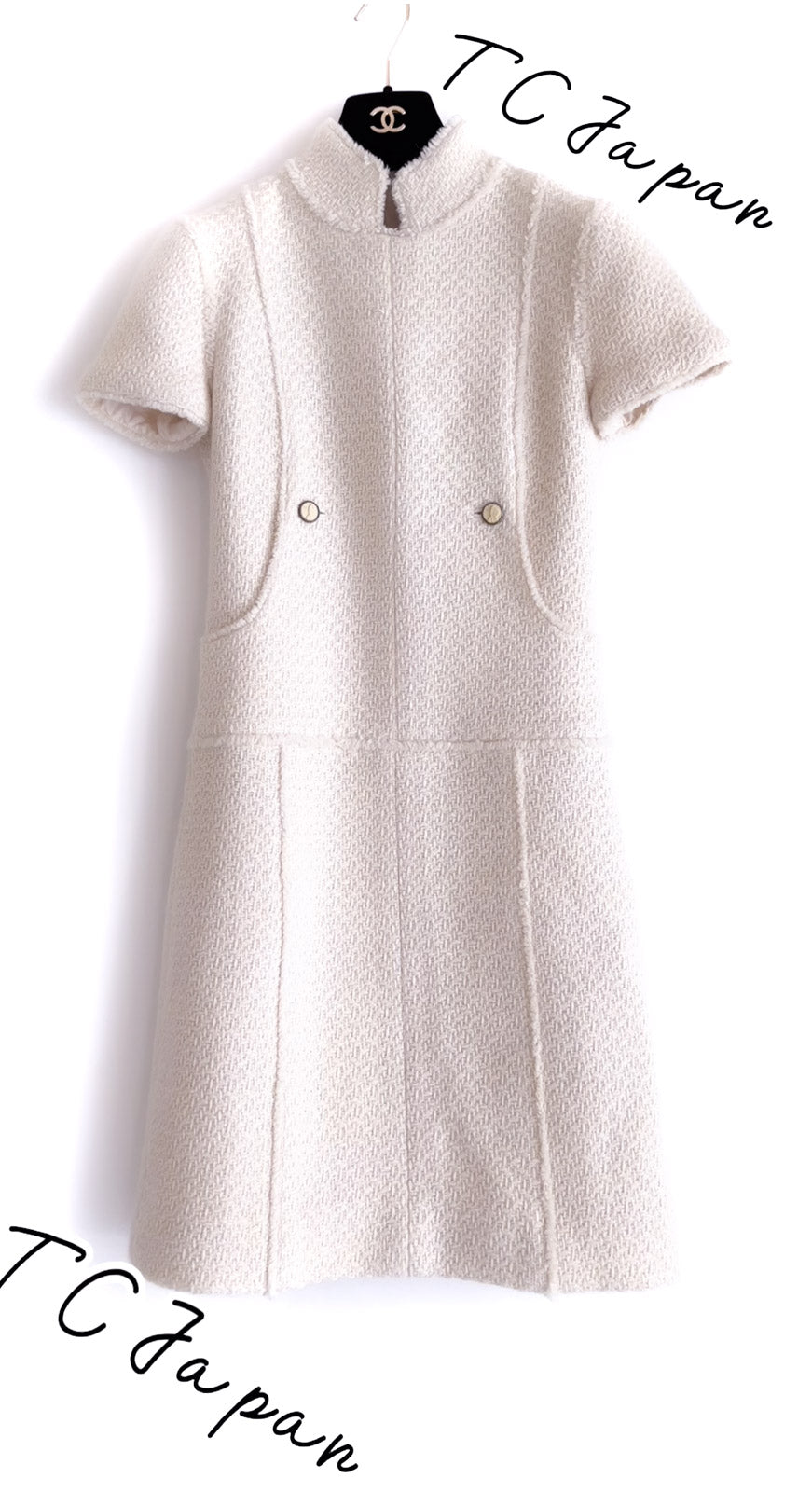 CHANEL 04A Ivory Wool Angora Tweed Dress 36 シャネル アイボリー ウール アンゴラ ツイード ワンピース 即発