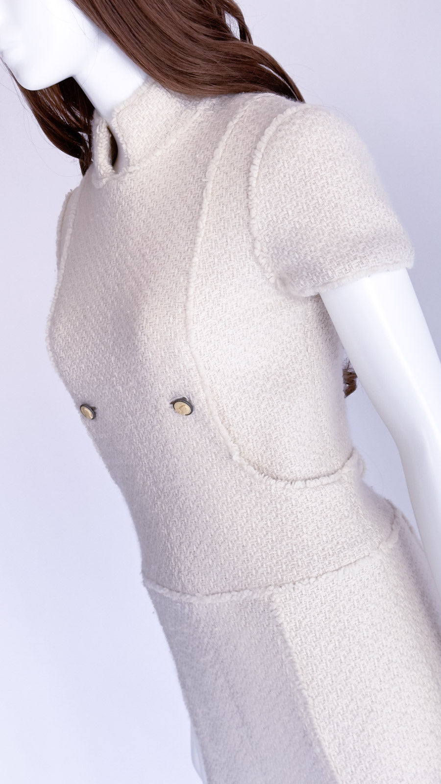 CHANEL 04A Ivory Wool Angora Tweed Dress 36 シャネル アイボリー ウール アンゴラ ツイード ワンピース 即発