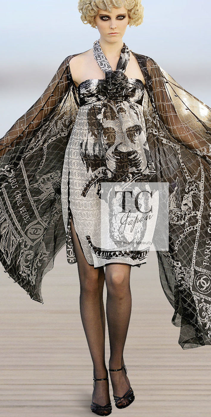 シャネル ワンピース CHANEL 10C Brown Lion Camellia CC Logo Silk Dress ブラウン ライオン カメリア  CC ロゴ 柄 ホルターネック シルク – TC JAPAN