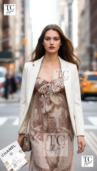 CHANEL 10C Brown Lion Camellia CC Logo Silk Dress 38 シャネル ブラウン ライオン カメリア CC ロゴ 柄 ホルターネック シルクワンピース 即発