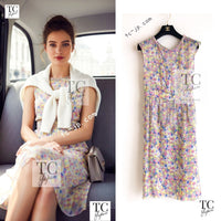 CHANEL 11C Yellow Pink Blue Pretty CC Mark Silk Dress 34 42 シャネル イエロー ピンク ブルー 水玉 ココマーク シルク ワンピース 即発