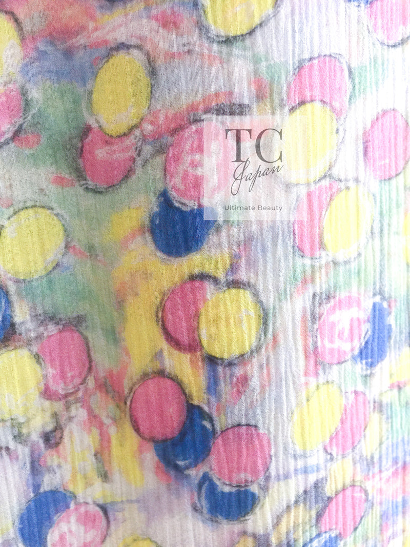 CHANEL 11C Yellow Pink Blue Pretty CC Mark Silk Dress 34 シャネル イエロー ピンク ブルー 水玉 ココマーク シルク ワンピース 即発