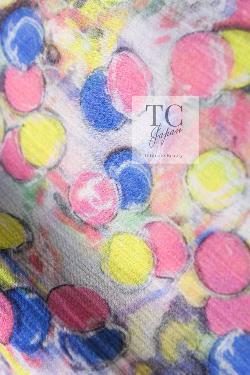 CHANEL 11C Yellow Pink Blue Pretty CC Mark Silk Dress 34 シャネル イエロー ピンク ブルー 水玉 ココマーク シルク ワンピース 即発