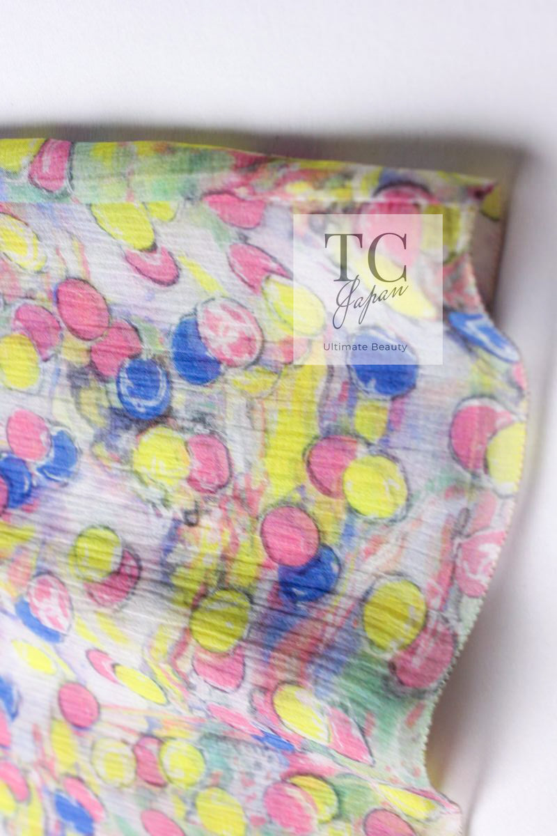 CHANEL 11C Yellow Pink Blue Pretty CC Mark Silk Dress 34 シャネル イエロー ピンク ブルー 水玉 ココマーク シルク ワンピース 即発