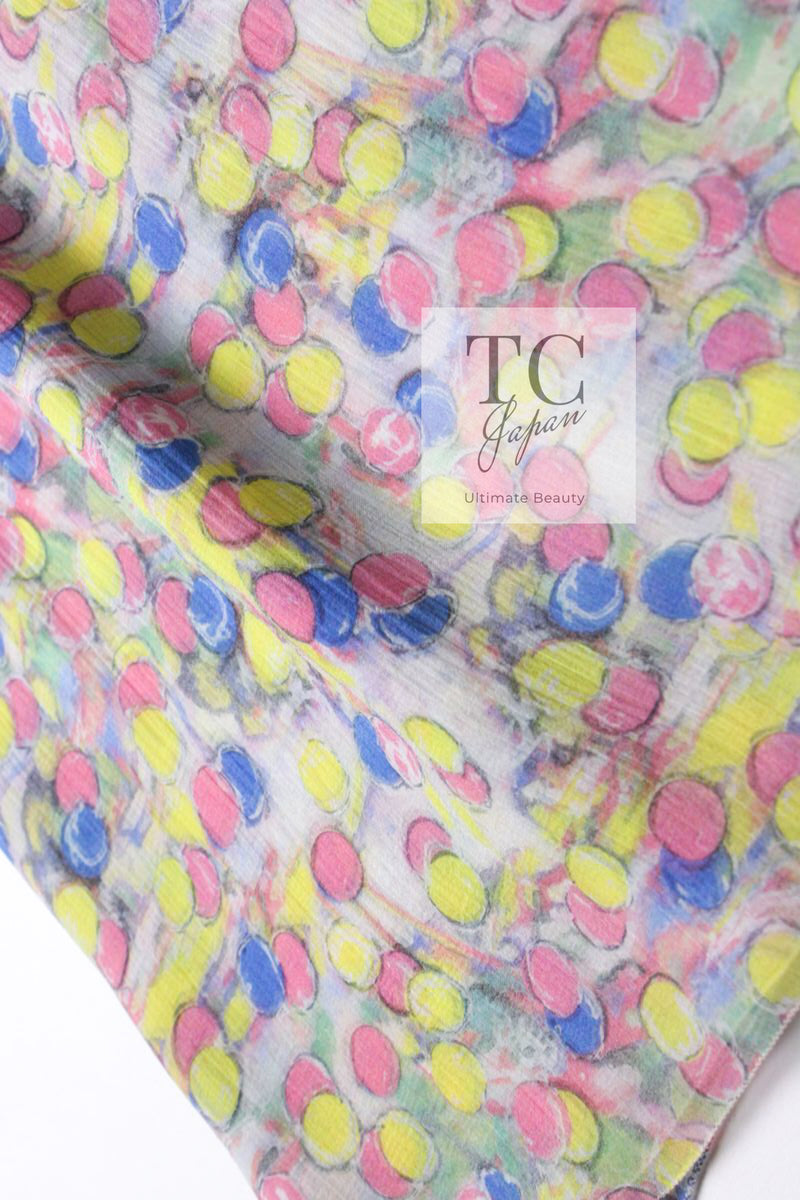 CHANEL 11C Yellow Pink Blue Pretty CC Mark Silk Dress 34 シャネル イエロー ピンク ブルー 水玉 ココマーク シルク ワンピース 即発