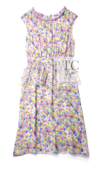 CHANEL 11C Yellow Pink Blue Pretty CC Mark Silk Dress 34 シャネル イエロー ピンク ブルー 水玉 ココマーク シルク ワンピース 即発