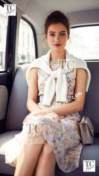 CHANEL 11C Yellow Pink Blue Pretty CC Mark Silk Dress 34 42 シャネル イエロー ピンク ブルー 水玉 ココマーク シルク ワンピース 即発