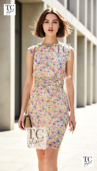 CHANEL 11C Yellow Pink Blue Pretty CC Mark Silk Dress 34 42 シャネル イエロー ピンク ブルー 水玉 ココマーク シルク ワンピース 即発
