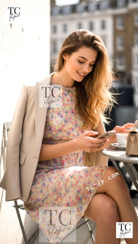 CHANEL 11C Yellow Pink Blue Pretty CC Mark Silk Dress 34 42 シャネル イエロー ピンク ブルー 水玉 ココマーク シルク ワンピース 即発