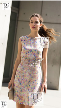 CHANEL 11C Yellow Pink Blue Pretty CC Mark Silk Dress 34 42 シャネル イエロー ピンク ブルー 水玉 ココマーク シルク ワンピース 即発