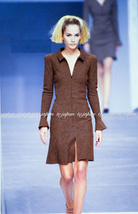 CHANEL 97A Vintage Dark Gray CC Zipper Wool Tweed Dress 40 42 シャネル ヴィンテージ ダークグレー CC ジッパー スタイル抜群 ウール ワンピース 即発 - TC JAPAN