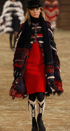 CHANEL 14PF Red Fringe Leather Trim Wool Tweed Dress 34 シャネル レッド フリンジ レザー トリミング ウール ツイード ワンピース 即発