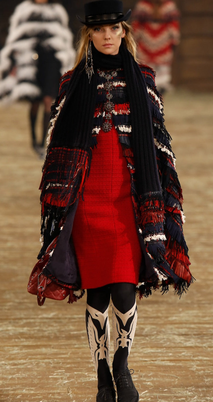 CHANEL 14PF Red Fringe Leather Trim Wool Tweed Dress 34 シャネル レッド フリンジ レザー トリミング ウール ツイード ワンピース 即発