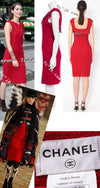 CHANEL 14PF Red Fringe Leather Trim Wool Tweed Dress 34 シャネル レッド フリンジ レザー トリミング ウール ツイード ワンピース 即発