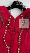 CHANEL 14PF Red Fringe Leather Trim Wool Tweed Dress 34 シャネル レッド フリンジ レザー トリミング ウール ツイード ワンピース 即発