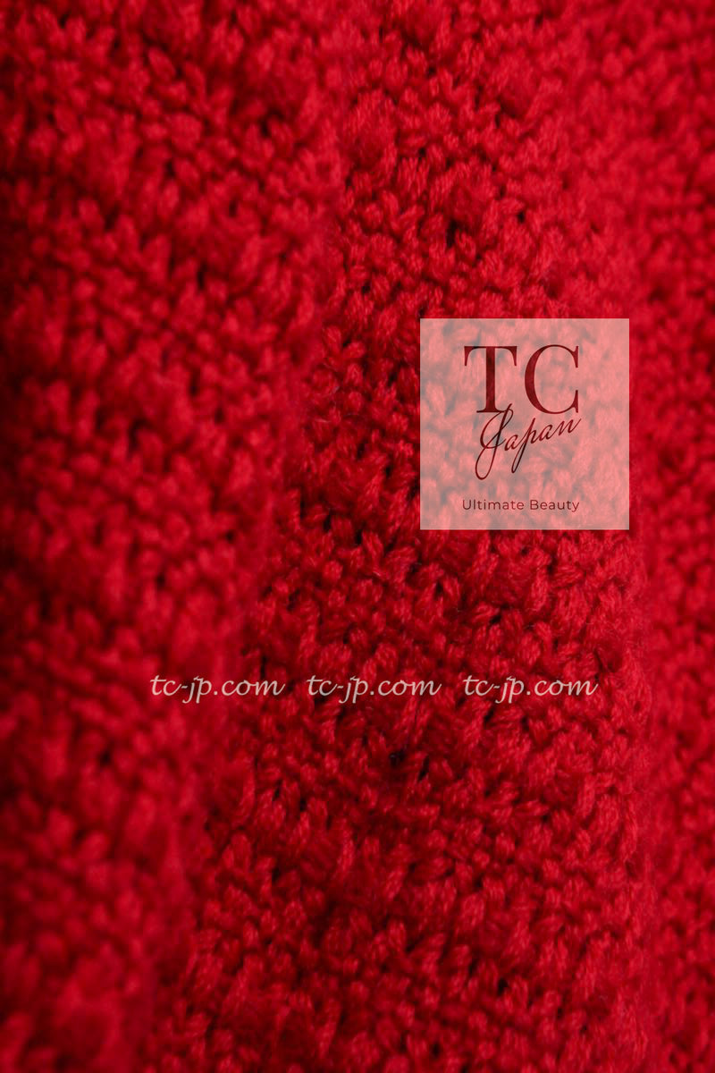 CHANEL 14PF Red Fringe Leather Trim Wool Tweed Dress 34 シャネル レッド フリンジ レザー トリミング ウール ツイード ワンピース 即発