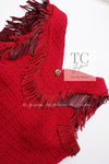 CHANEL 14PF Red Fringe Leather Trim Wool Tweed Dress 34 シャネル レッド フリンジ レザー トリミング ウール ツイード ワンピース 即発