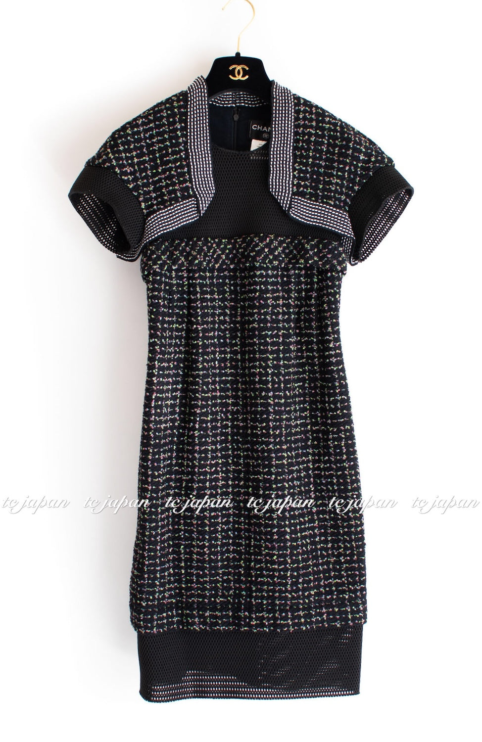 CHANEL 13S Black Multicolor Bolero Mesh Dress 36 38 シャネル ブラック マルチカラー ボレロ メッシュ ワンピース