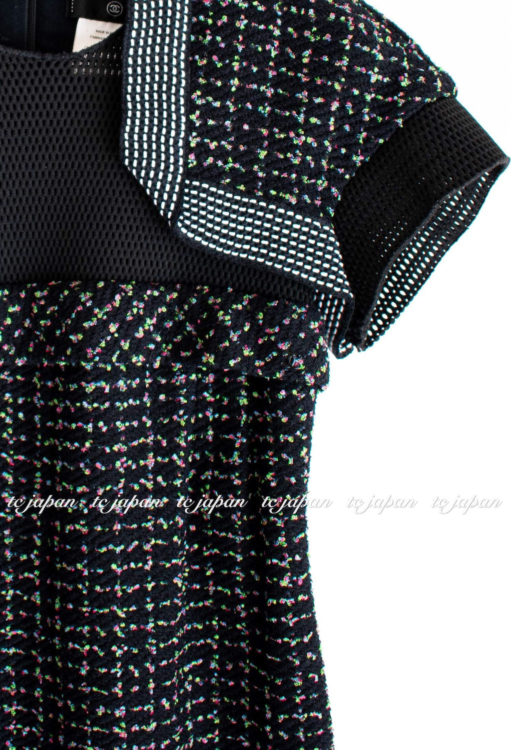 CHANEL 13S Black Multicolor Bolero Mesh Dress 36 38 シャネル ブラック マルチカラー ボレロ メッシュ ワンピース
