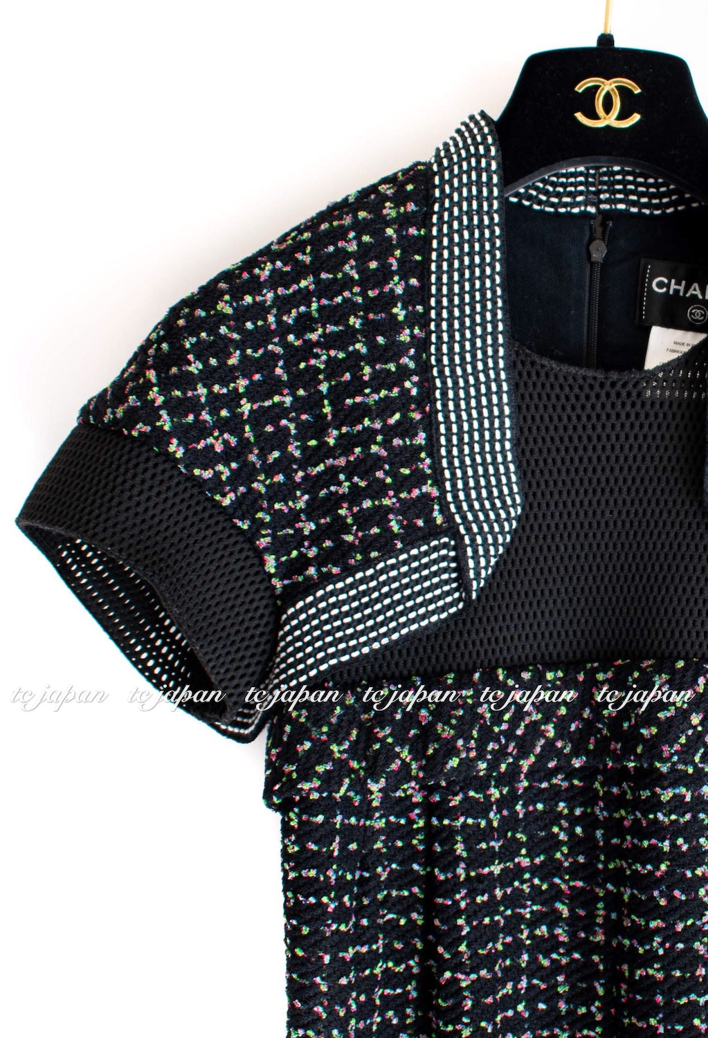 CHANEL 13S Black Multicolor Bolero Mesh Dress 36 38 シャネル ブラック マルチカラー ボレロ メッシュ ワンピース